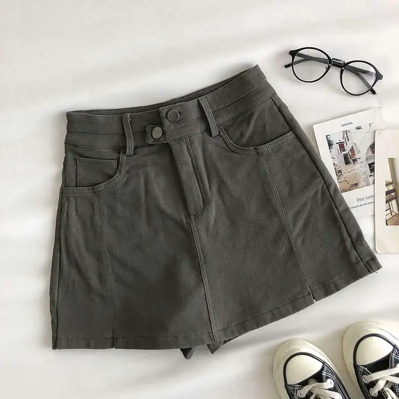 Casual Streetwear Hoge Taille Shorts Rokken Vrouwen 2021 Herfst Nieuwe Koreaanse Mode Effen Kleur Dames A-lijn Wijde Pijpen Shorts C7660