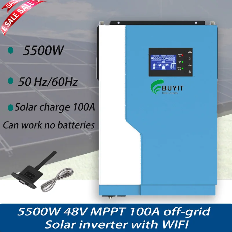 5500W off-Grid Hybrid Inverter MPPT 100A 50Hz/60Hz High Voltage 450VCD/Can Work No batteries/Accept Lithium batteries lifepoe4