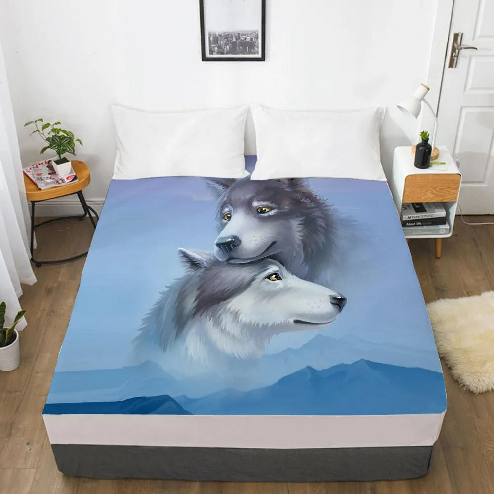 

3D Printed Fitted Sheet Custom Design Mattress Fitted Cover Bed Linens Sheets Bedsheet 198*203cm Far Mountain Wolf Home Bedding