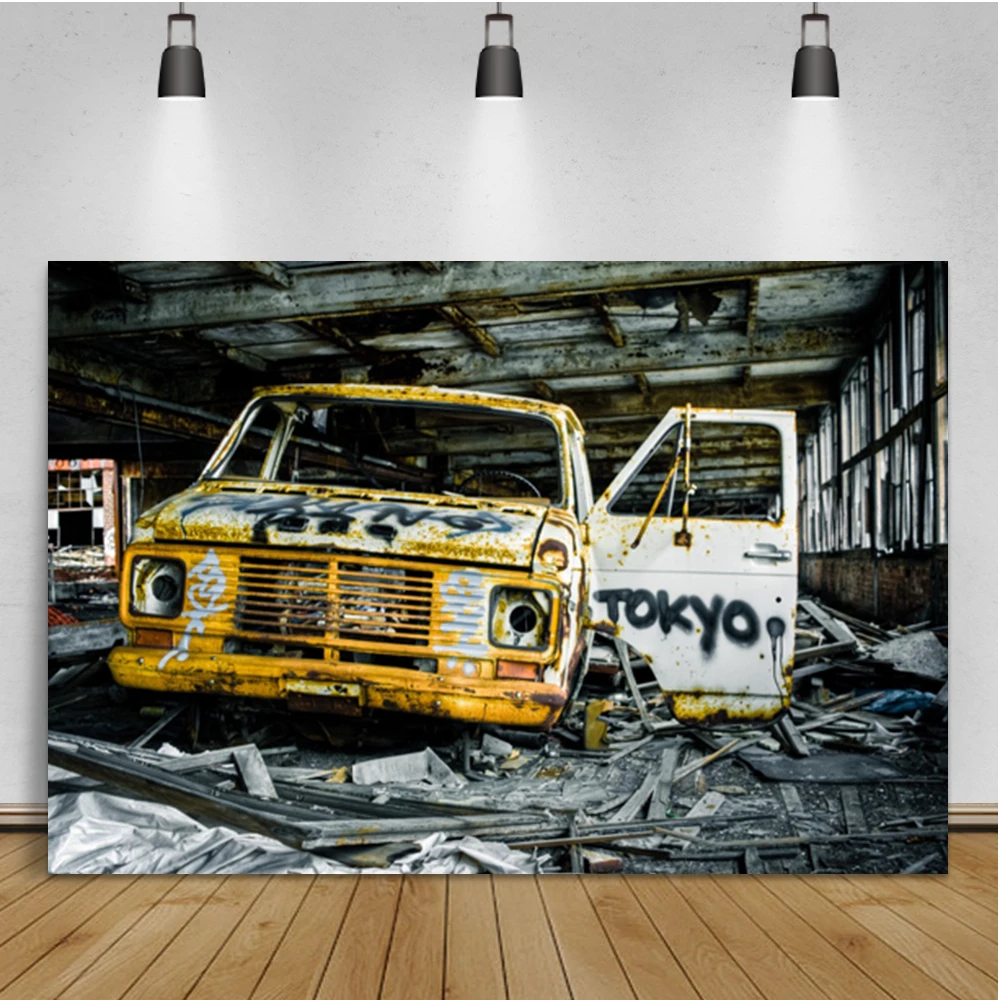 Laeacco Scrap Car Graffiti Grunge Style Room Decoration Portrait Backdrop Photographic Photo Background For Photo Studio