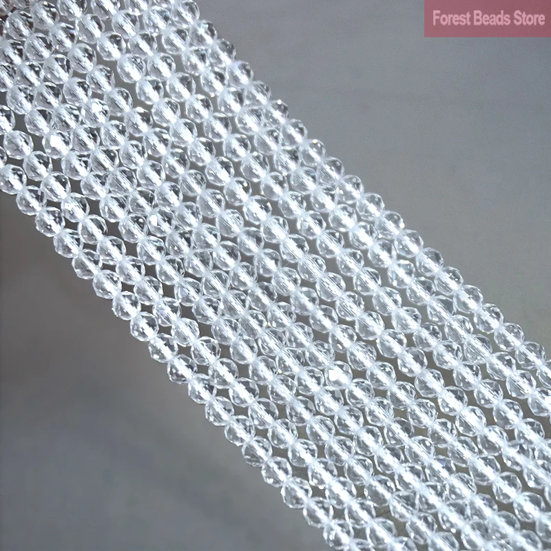 Brilhando contas soltas de quartzo branco facetado, pedra natural para fazer jóias artesanais, pulseira e brincos DIY, 15 in Strand, 2mm, 3mm