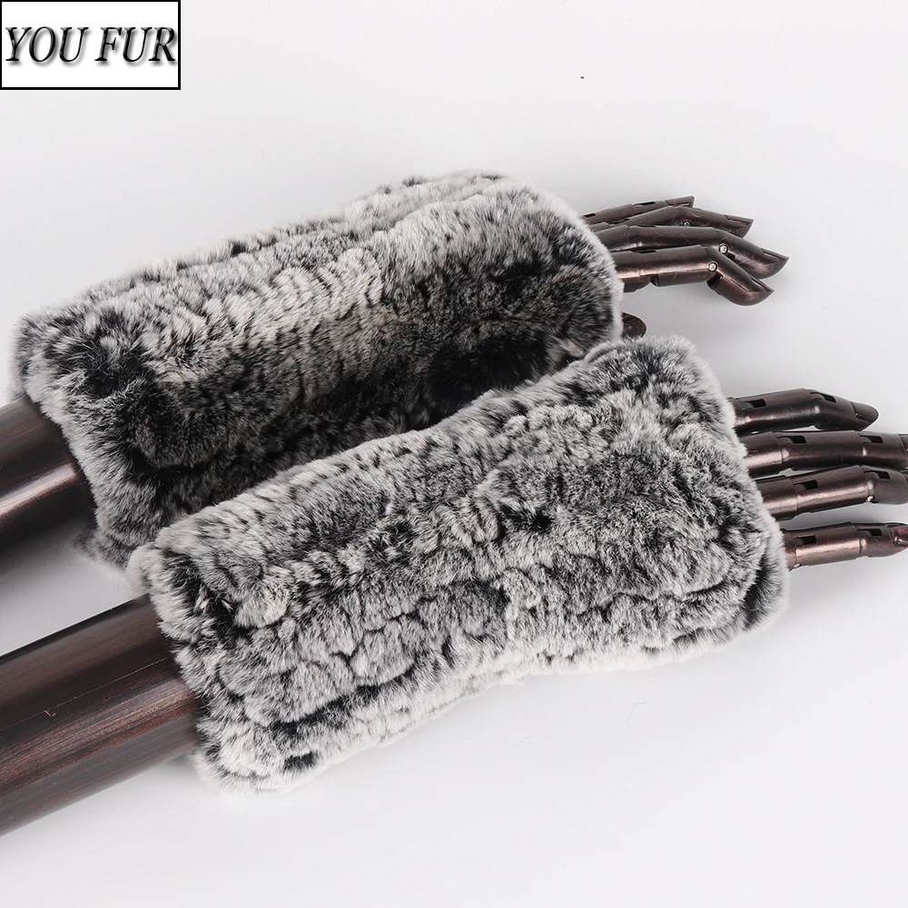 

New Knitted 100% Natural Real Rex Rabbit Fur Women Gloves Good Elastic Knit Rabbit Fur Mittens Winter Real Rex Rabbit Fur Glove