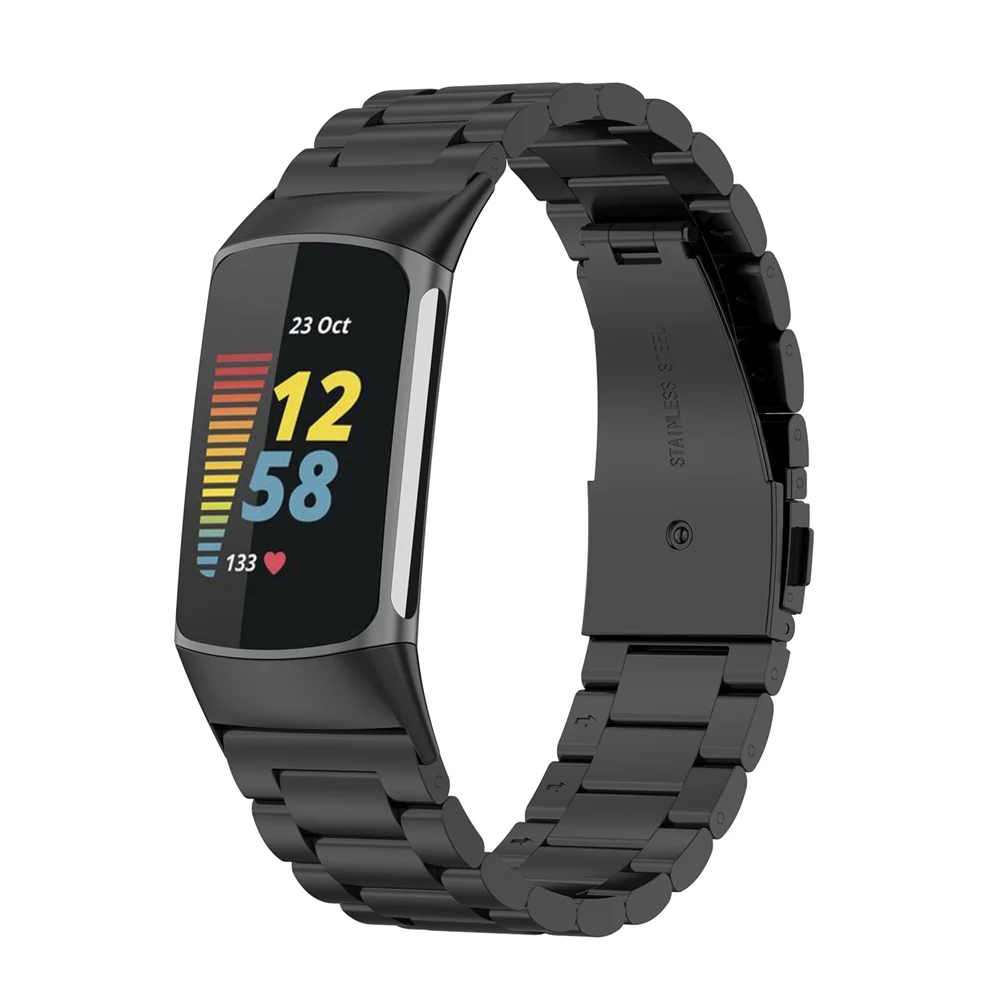 สำหรับ Fitbit Charge 5สายนาฬิกา Watchband 3ลูกปัดสแตนเลสโลหะ
