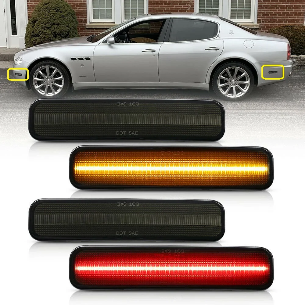 For Maserati Quattroporte 2004 2005 2006 -2009 LED Side Marker Turn Signal Light Car Bumper Driving Lamps Front Amber+ Rear Red