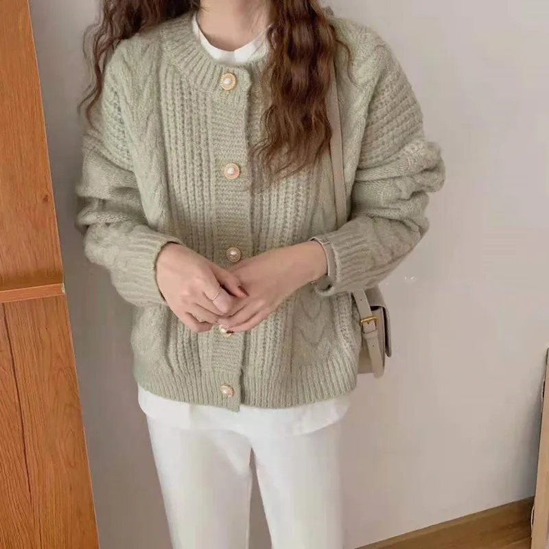 South Korea Version Of The Soft Twist Sweater Coat 2021 Autumn And Winter New Relaxed Soft Waxy Texture Knitted Cardigan