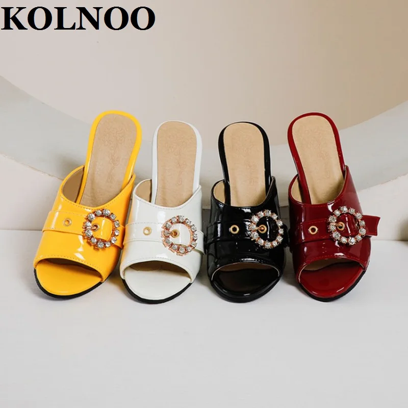 

KOLNOO Handmade Simple Style Womens Chunky Heeled Slippers Rhinestone Peep-Toe Sexy Summer Shoes Daily Wear Fashion Club Sandals