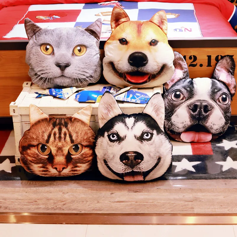 

1pc 40/50CM Creative 3D Cat&Husky Head Plush Pillow Car Sofa Room Nap Sleep Cushion Quilt Funny Gift For Children Boyfriend