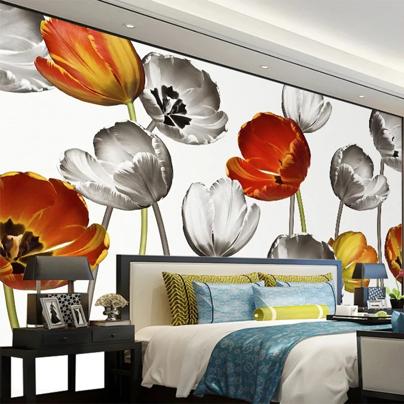 Custom 3D Wallpaper Modern Hand Painted Tulips Flower Photo Wall Mural Living Room TV Sofa Bedroom Background Waterproof Sticker