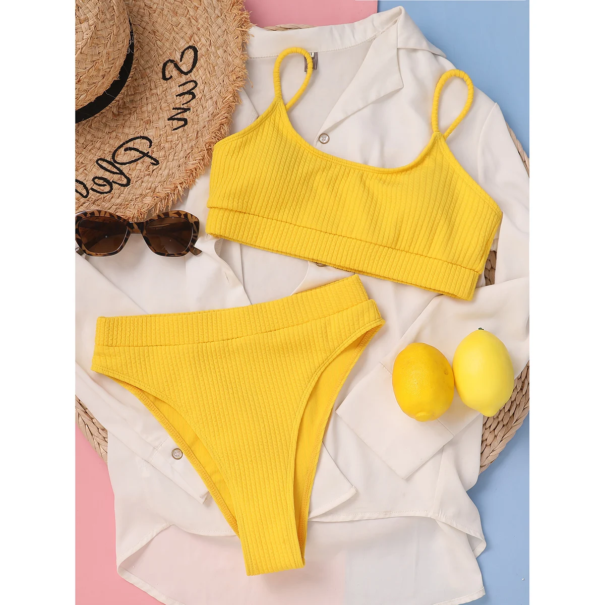 High Waist Bikini 2022 Sexy Women Swimsuit Solid Swimwear Female Brazilian Bather Bikini Set Beach Bathing Suit