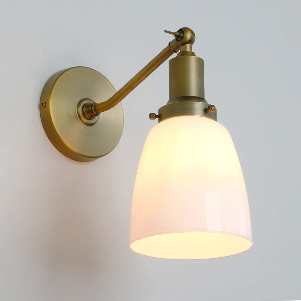 Permo Industri Vintage Kemiringan Tiang Dinding Single Tempat Lilin dengan 5.5 "Oval Dome Putih Susu Glass Shade Wall Sconce lampu Lampu F