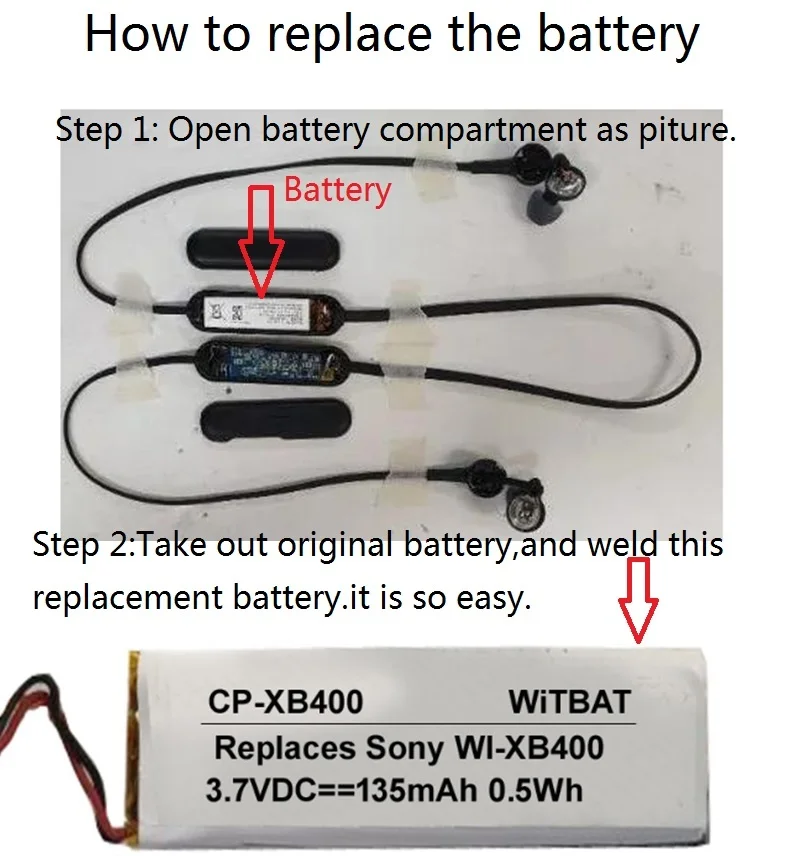 New Battery for Sony WI-C310 WI-XB400 Earphone Li Polymer Rechargeable Accumulator Pack Replacement 3.7V 135mAh