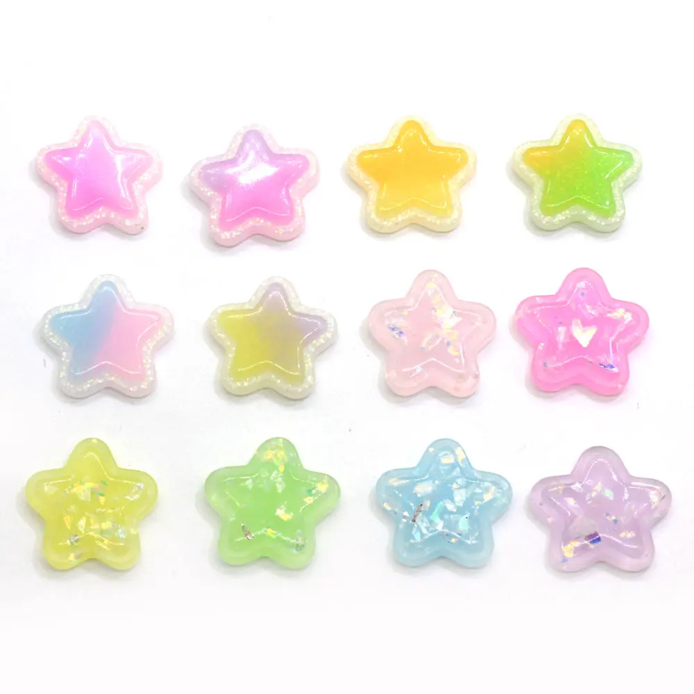 Kawaii – Cabochon en résine dégradé de paillettes, cinq étoiles à dos plat, fournitures d'art, breloques de décoration, accessoires de bricolage