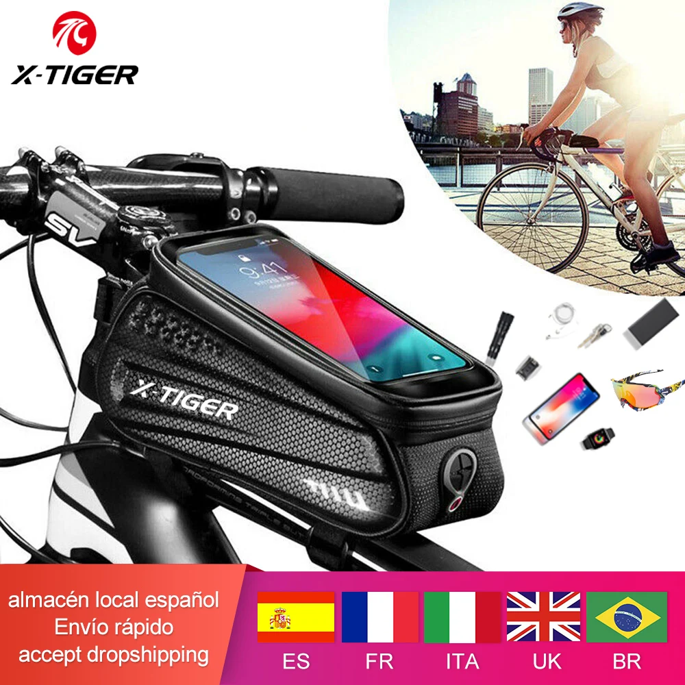 

X-TIGER Bicycle Bag Rainproof Bike Bag Frame Front Top Tube MTB Waterproof Cycling Bag 3D Shell Reflective Phone Touchscreen Bag