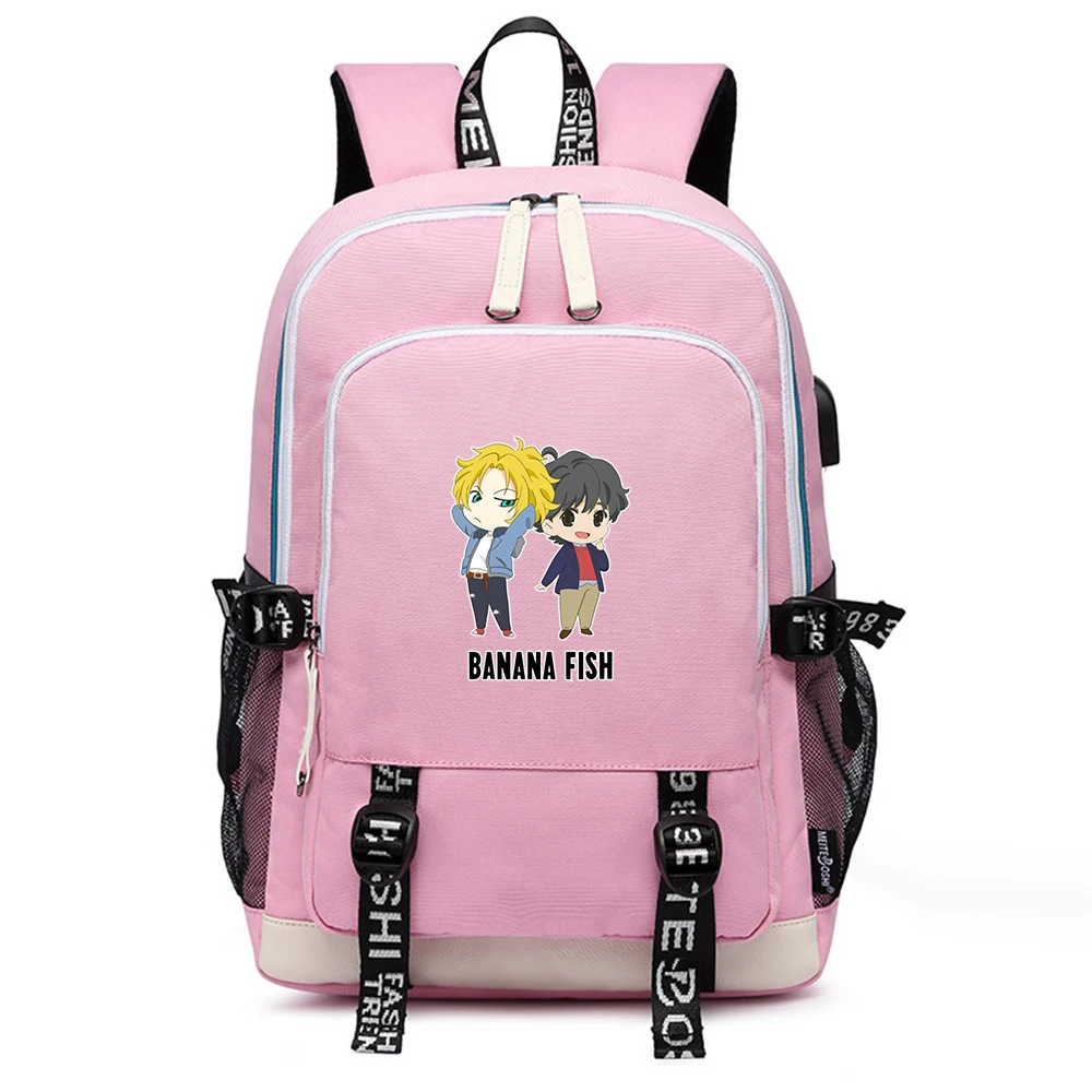 

BANANA FISH Anime Bookbag Large School Bags Kawaii Women Backpack Ash Lynx Oxford Travel Bagpack USB Port Laptop Back Pack