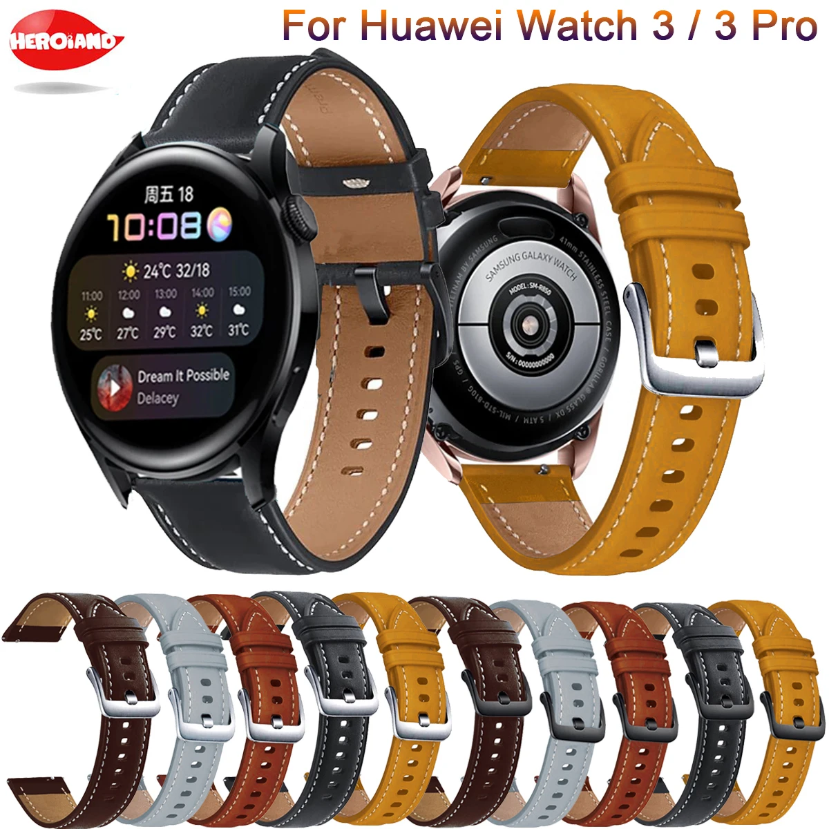 

Leather Watchband Strap For Huawei Watch 3 / 3 pro / GT 2 Pro / GT2 46mm Smart Wristband Bracelet Replacement Accessories Correa