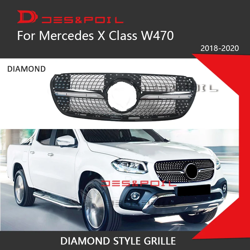 For X Class W470 Diamond Grill GT Panamerica Grille Mercedes Benz Pickup Truck Auto Front Vertical Grid 2016-2019