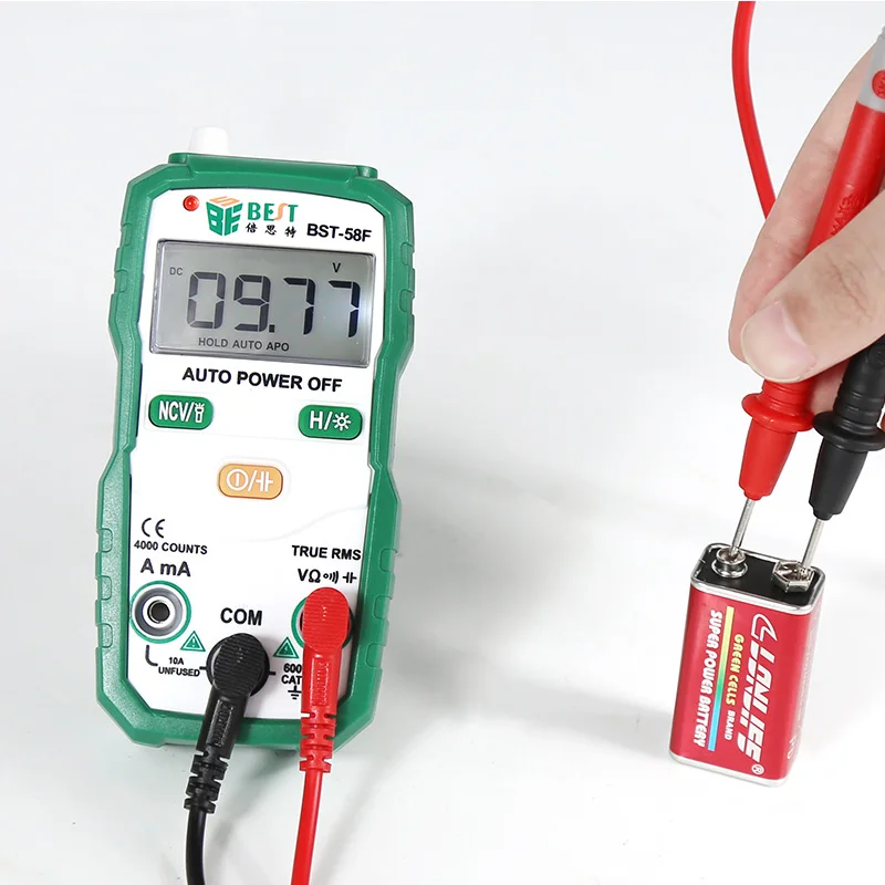 Multímetro Digital de rango automático con pantalla LCD, medidor de resistencia de corriente de voltaje CA/CC, probador de frecuencia de capacitancia, BST-58F