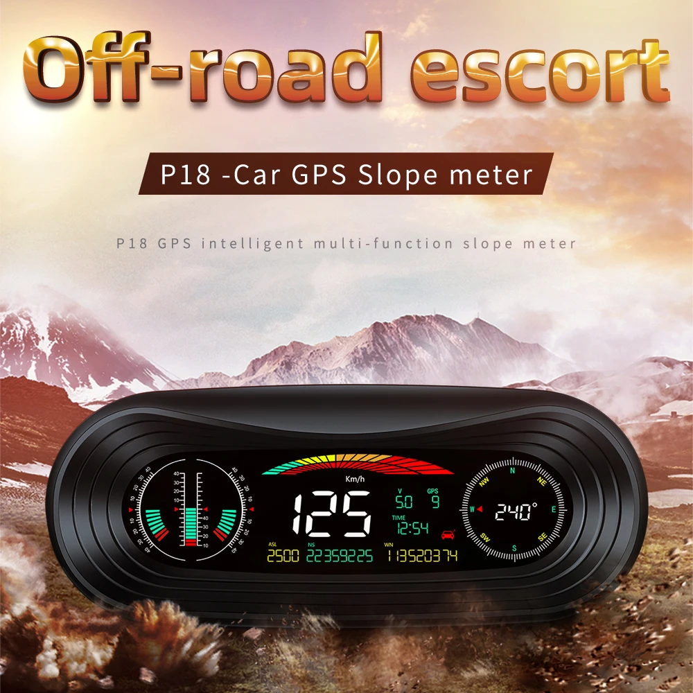 Geyiren P18 Car Speedometer GPS HUD Head Up Display Voltage display Inclinometer Pitch Automotive Voltage Compass Altitude Clock