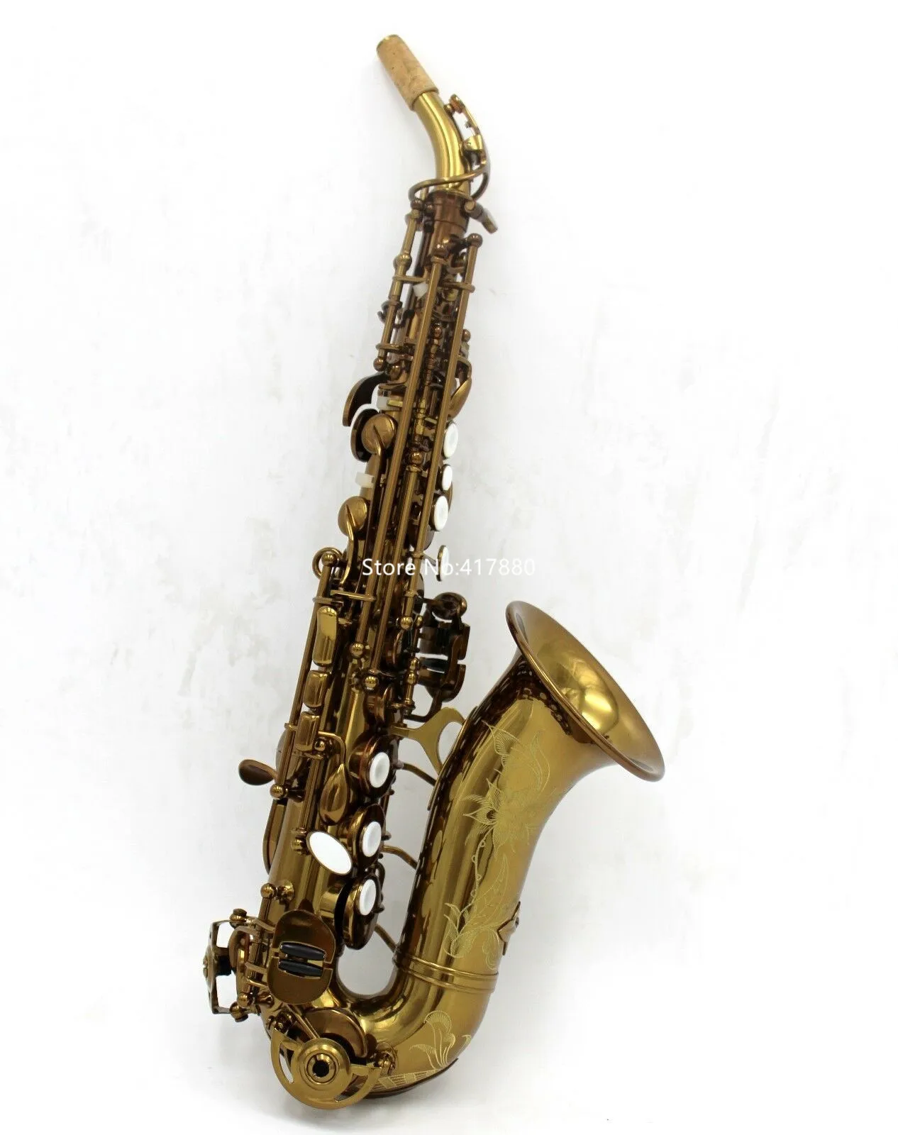 

New Brand Curved Soprano Saxophone B Flat Brass Plated Professional musical instrument With engraving Case Free Shipping