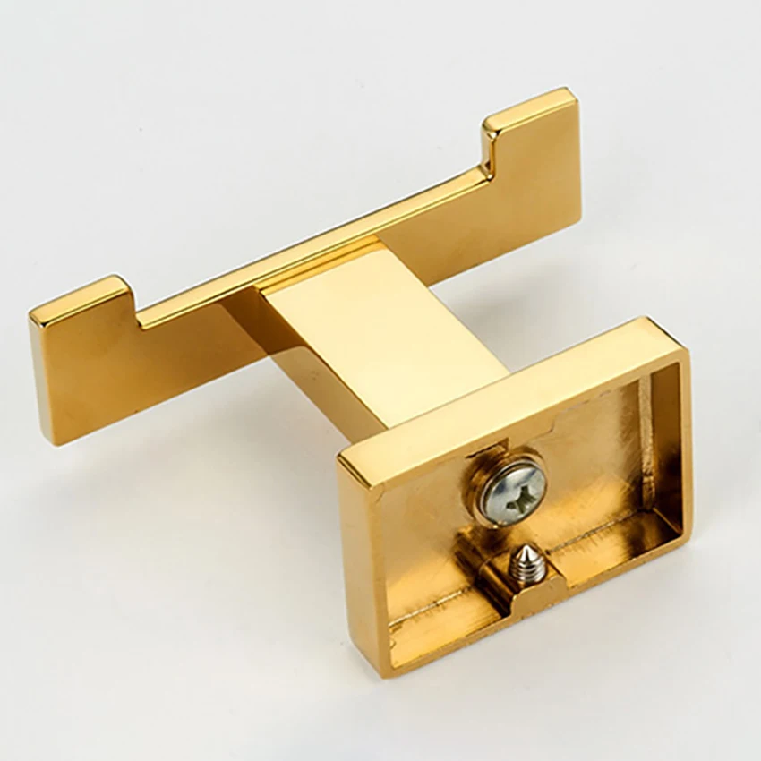 Zinc Alloy Gold Bathroom Double Hook Robe Hooks Wall Mounted Hat Clothes Peg Hanger For Living Room Kitchen Hanging Rack Holder