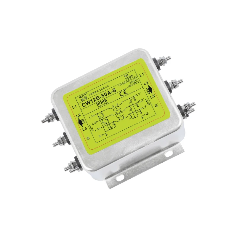 Three-Phase and Three-Line Bipolar Enhanced Anti-interference EMI Filter 380VAC CW12B-10A/20A/30A/40A/50A/60A-S Power Filter