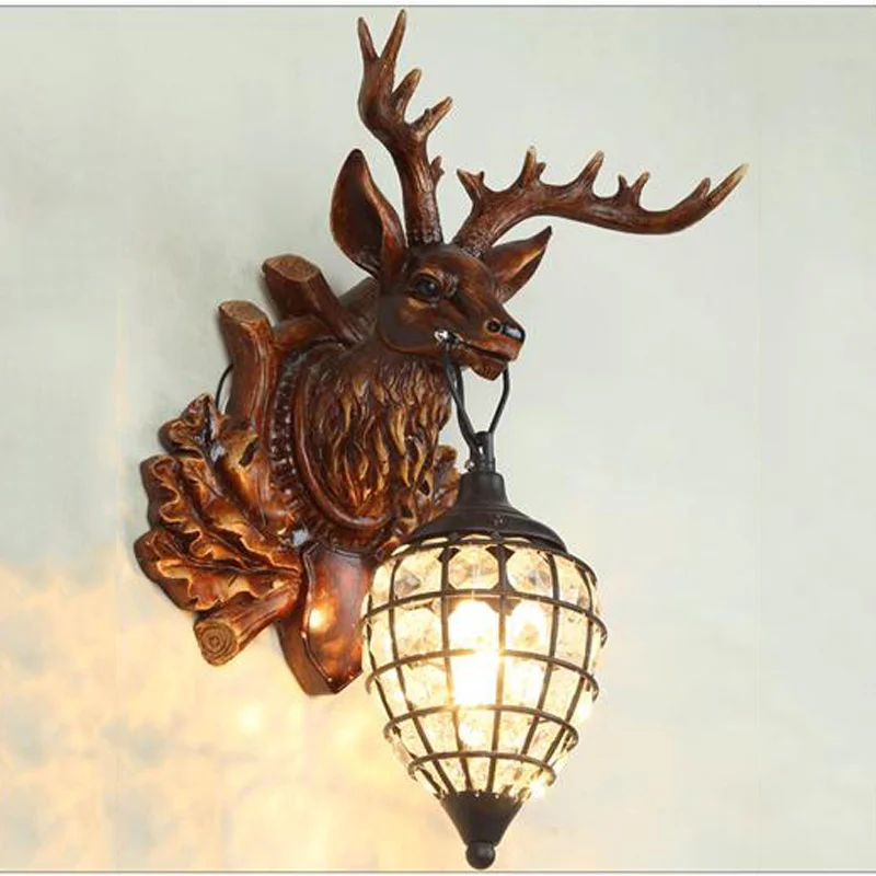 

E27 American Antler Wall Light Bedroom Bedside Bra Restaurant Hotel Cafe Bar Lighting Retro Deer Head Living Room Sconce Lamp