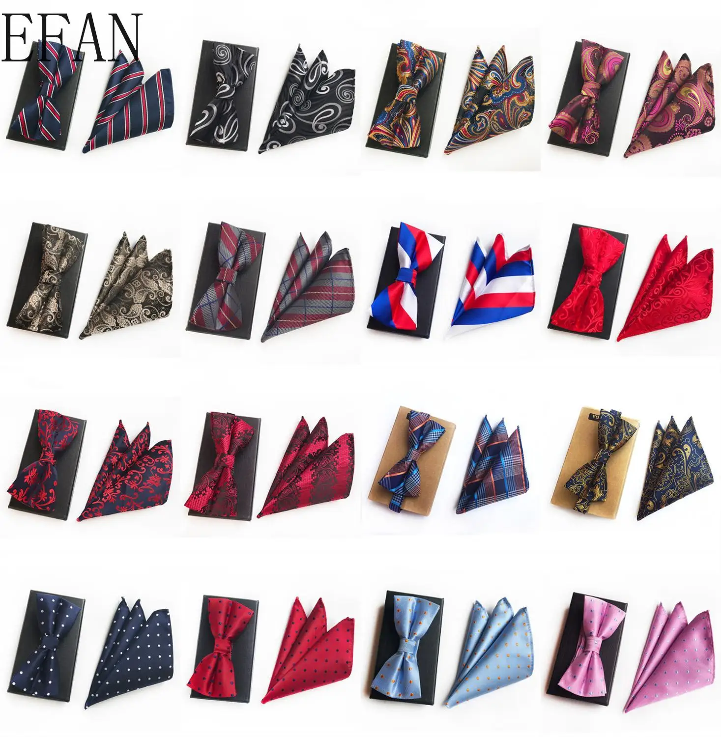 New Check 100% Silk Jacquard Woven Men Polka Dot Plaid Butterfly Self Bow Tie Bowtie Pocket Square Handkerchief Hanky Suit Set