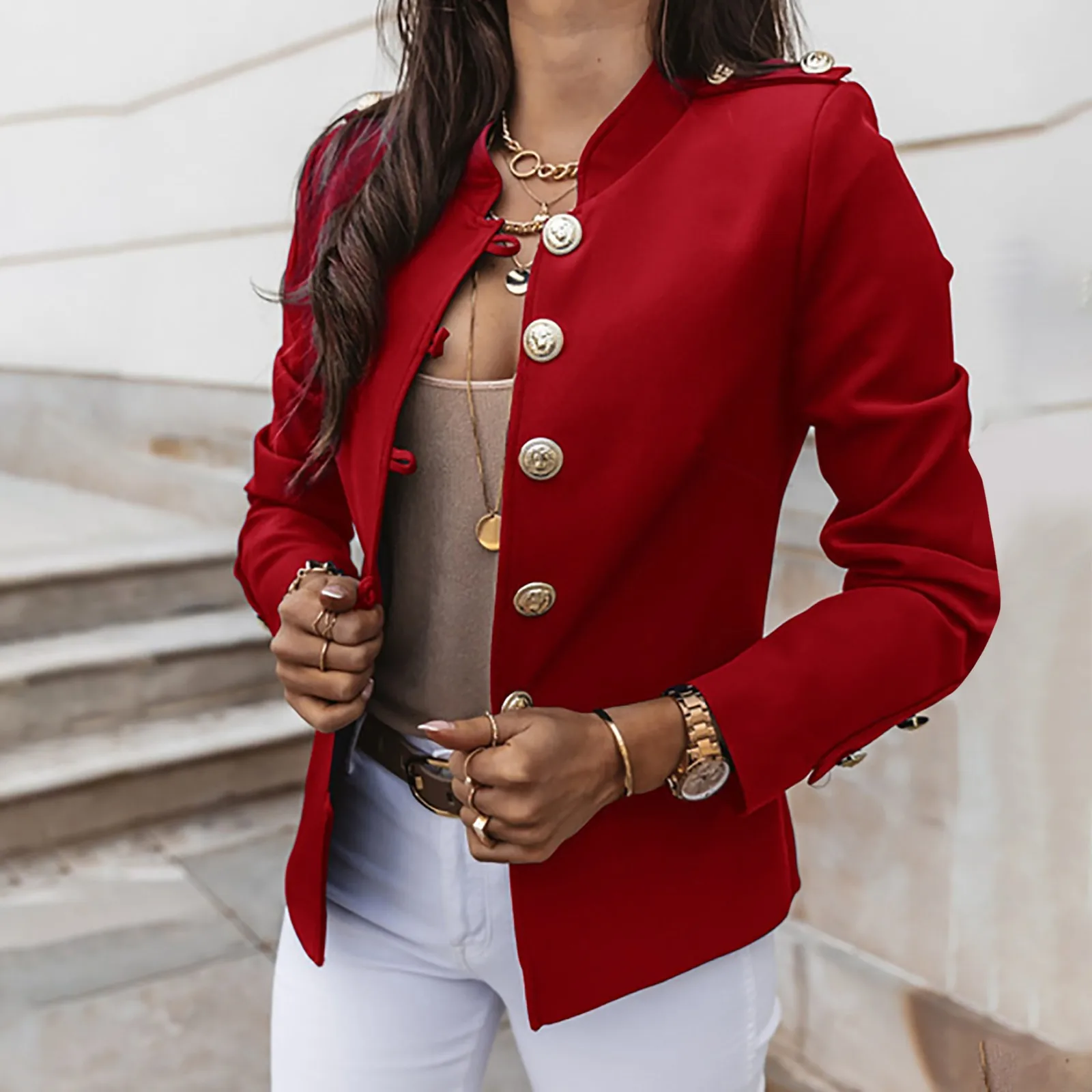 Blazers de manga comprida para mulheres, roupas com botões elegantes, blusa solta, jaquetas femininas casuais, casaco de escritório, blusa