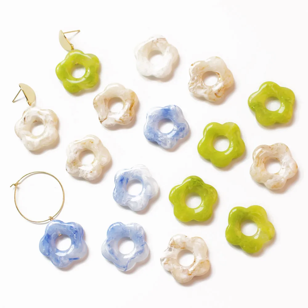 4PCS 27mm Flower Shaped Pendant Earrings DIY Hand Made Jewelry Material Accessories Resin Two Color