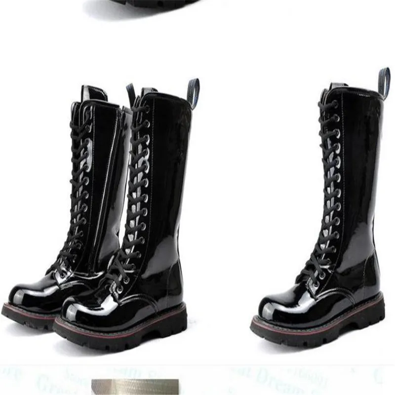 Mens Over Knee High Boots light Leather Long Waterproof Snowboots Equestrian Motocycle Patent leather punk cowboy boots