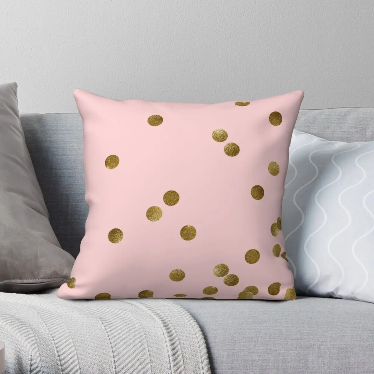 Blush And Gold Square Pillowcase Polyester Linen Velvet Printed Zip Decor Sofa Cushion Cover