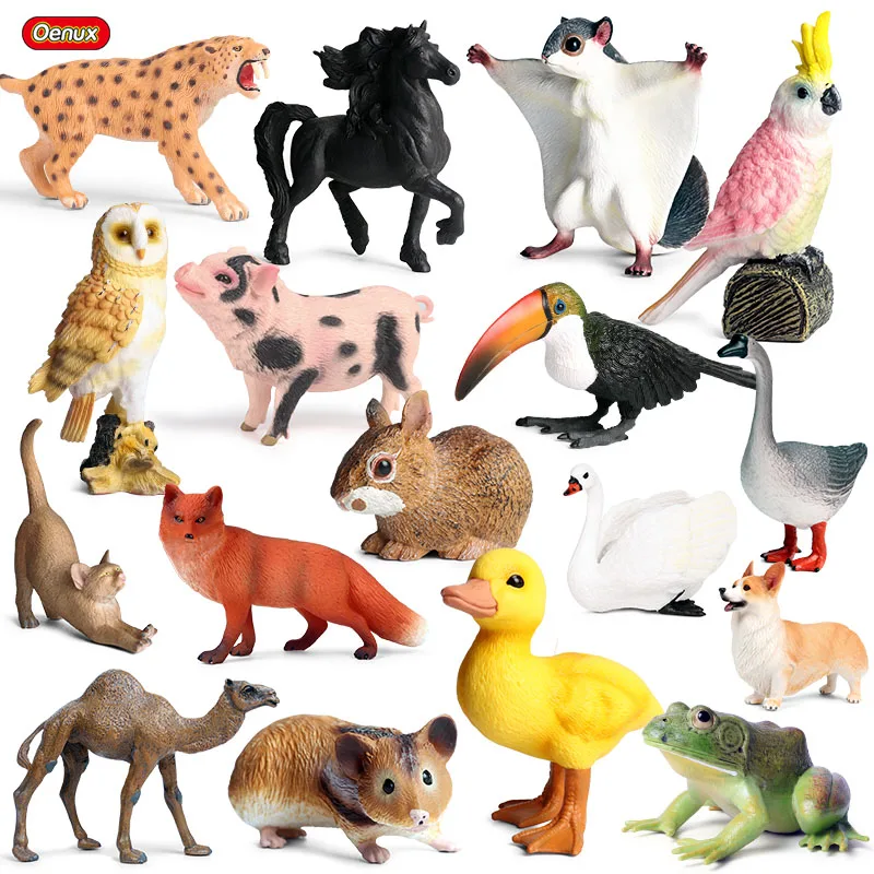 Oenux Animals Zoo Wild Farm Sealife Crocodile Frog Camel Horse Pig Duck Owl Model Action Figures Educational Toy For Kids Gift