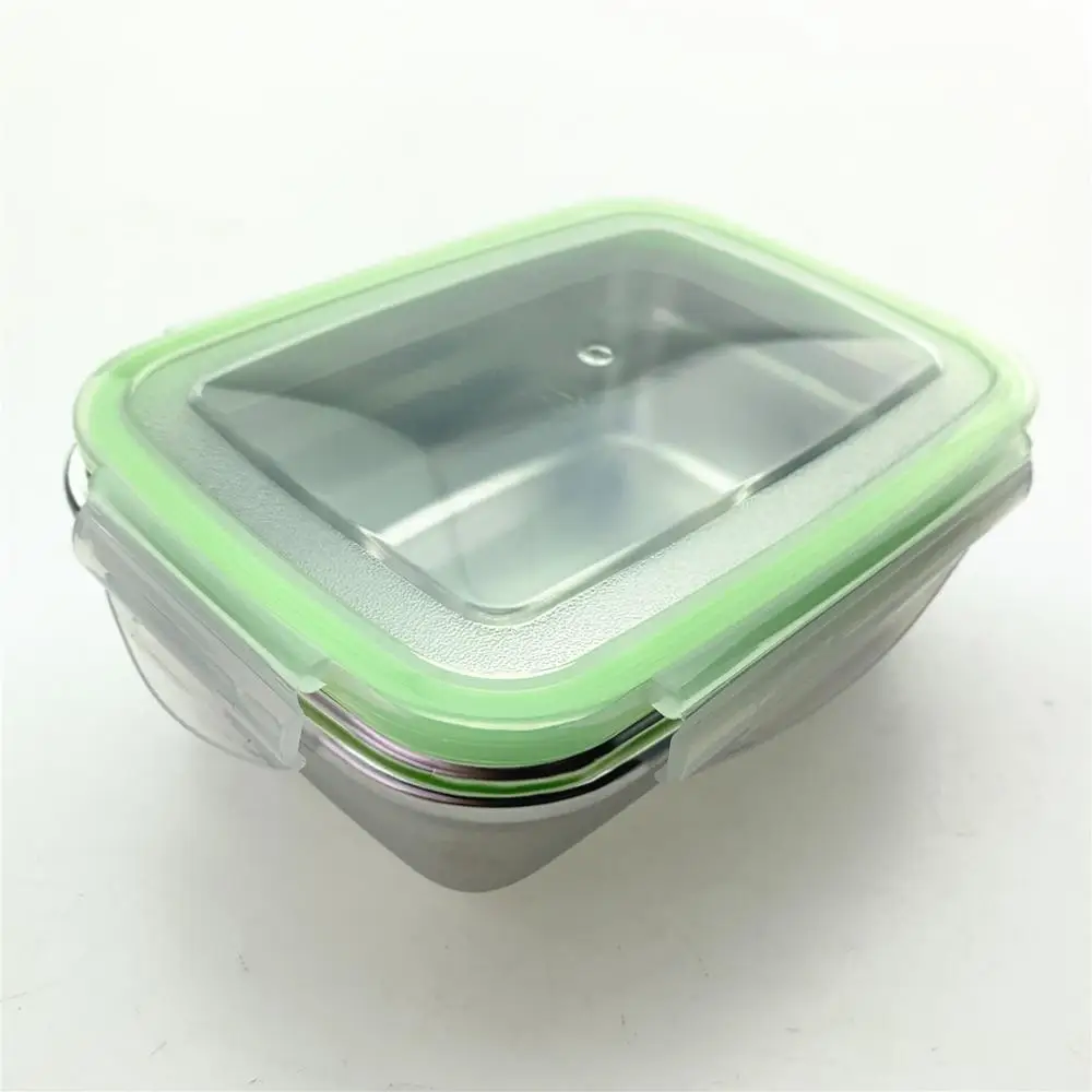 Stainless Steel Rectangular Fresh-keeping Box With Lid Sealed Antibacterial Lunch Box Refrigerator Fruit Freezing Storage Box