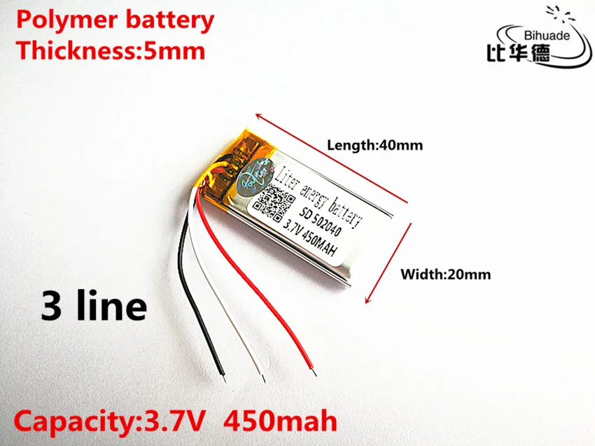 3 line Good Qulity 3.7V,450mAH,502040 Polymer lithium ion / Li-ion battery for TOY,POWER BANK,GPS,mp3,mp4