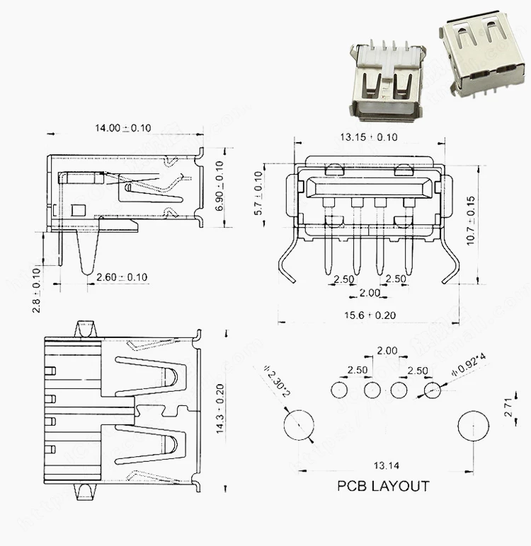 Aexit 5pcs USB 2.0 Tipo-A 90 gradi femmina Jack storto piedino PCB presa ID: 635587