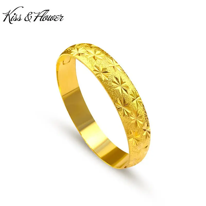 

KISS&FLOWER BR10 Fine Jewelry Wholesale Fashion Woman Girl Mother Birthday Wedding Gift Matte Star 24KT Gold Bracelet Bangles