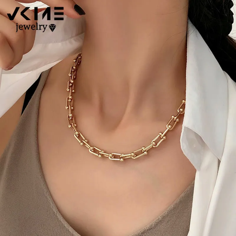 

VKME Hip hop U Shape Thick Chain Necklaces For Women Choker Necklaces Men Fashion Chain Link Chunky Necklaces Jewelry Gift