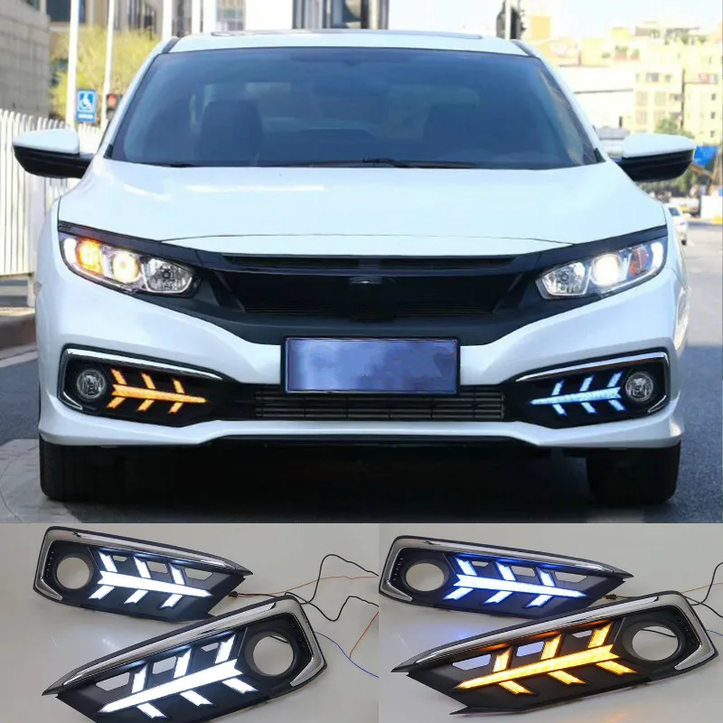 

2Pcs Car LED DRL Daytime Running Lights rear bumper brake light tail light fog lamp For Honda Civic 10th 2019