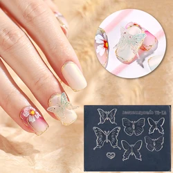 Accesorios de silicona 3D para uñas, molde de tallado de mariposa, bonito Conejo, placa de estampado, plantillas de uñas DIY, herramientas de manicura de Gel UV