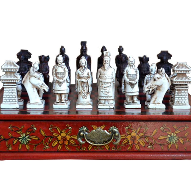 

Classic Chinese Terracotta Warriors Retro Chess Wooden Chessboard Carving Teenager Adult Board Game Puzzle Birthday Gift