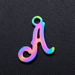 5pcs/lot 316L Stainless Steel High Polish Alphabet Charms With Rainbow Plate DIY Initials From A-Z Alphabets Pendants