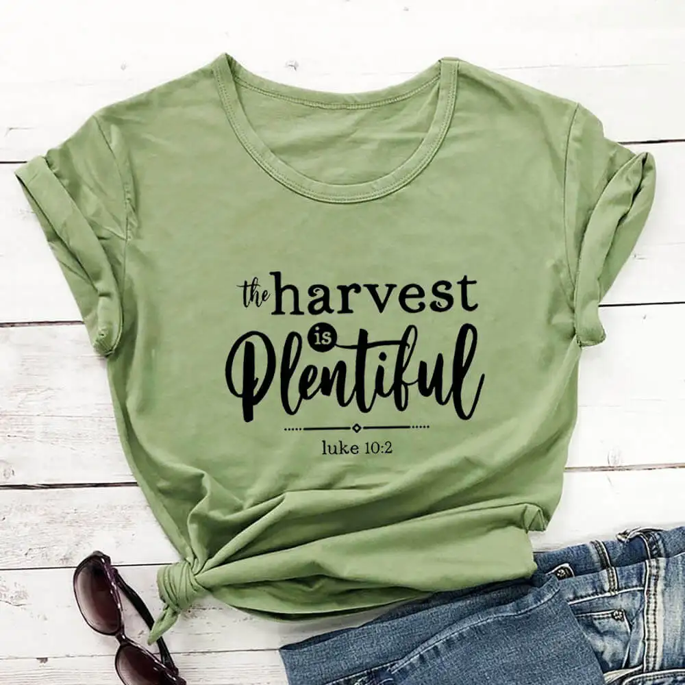 

The Harvest is Plentiful 100%Cotton Women Tshirt Christian Shirt Unisex Summer Autumn Casual Short Sleeve Top Faith Tee