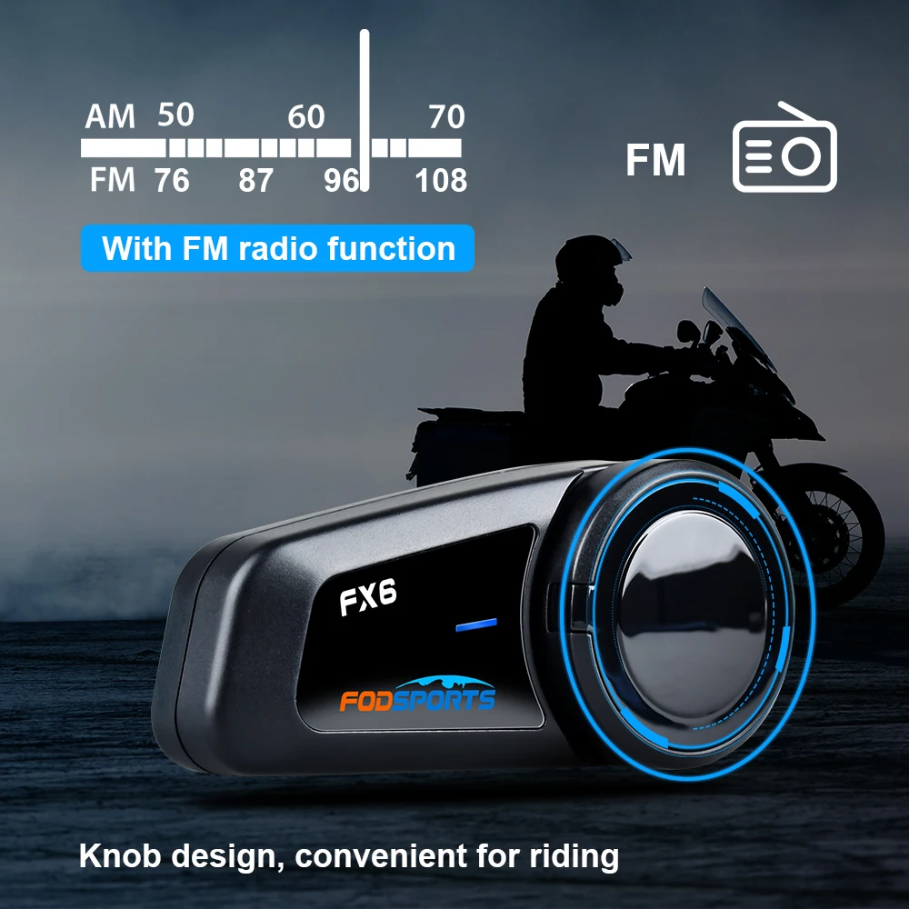 Fodsports 2 szt. Kask FX6 domofon motocyklowy zestaw słuchawkowy do kasku Bluetooth 6 jeździec 1000 m Moto domofon Intercomunicador FM BT 5.0