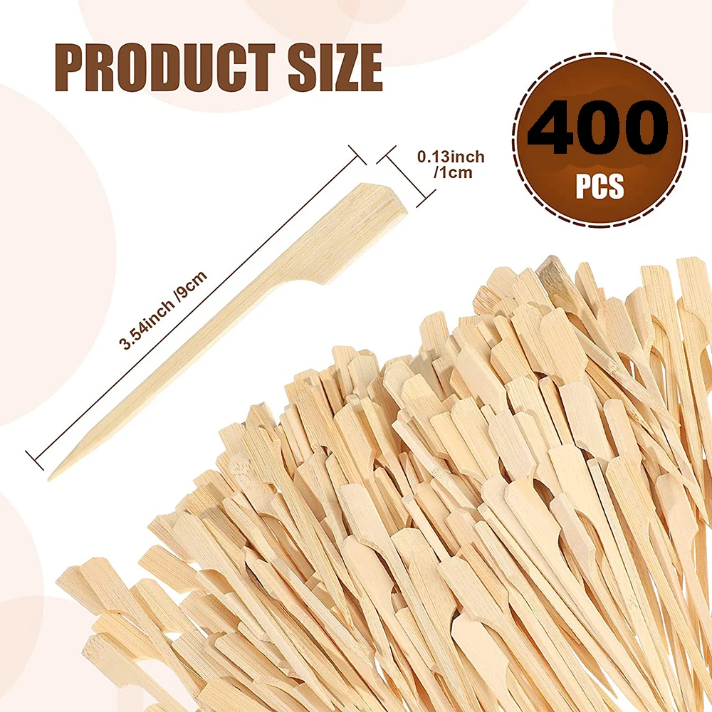 400 Pcs Bamboo Skewers Wooden Cocktail Toothpicks Bamboo Paddle Picks Food Appetizer Skewers Bamboo Wood Skewers Toothpicks