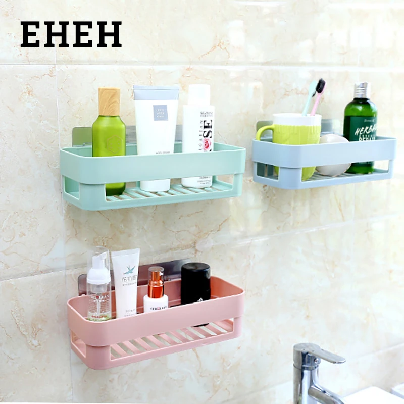 EHEH traceless adhesive storage shelf rack kitchen bathroom accessories sundries storage thick PP drain water washable