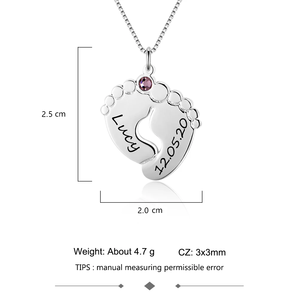 Personalized Necklaces Silver Color Classic footprint Shape Pendants DIY Names Letters Birthstone For Women Mom Gift