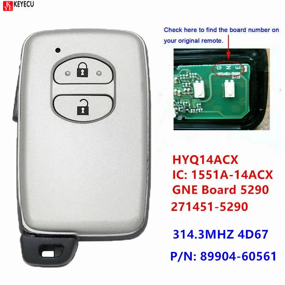 KEYECU Replace Keyless Smart Key 314.3MHz GNE Board 271451-5290 For 2010-2017 Toyota Prado GRJ150 KDJ150 GX VX 200 89904-60561