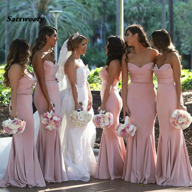 Pink Bridesmaid Dresses Mermaid Dress for Wedding Party Simple robe demoiselle d\'honneur Long Bridesmaid Dress