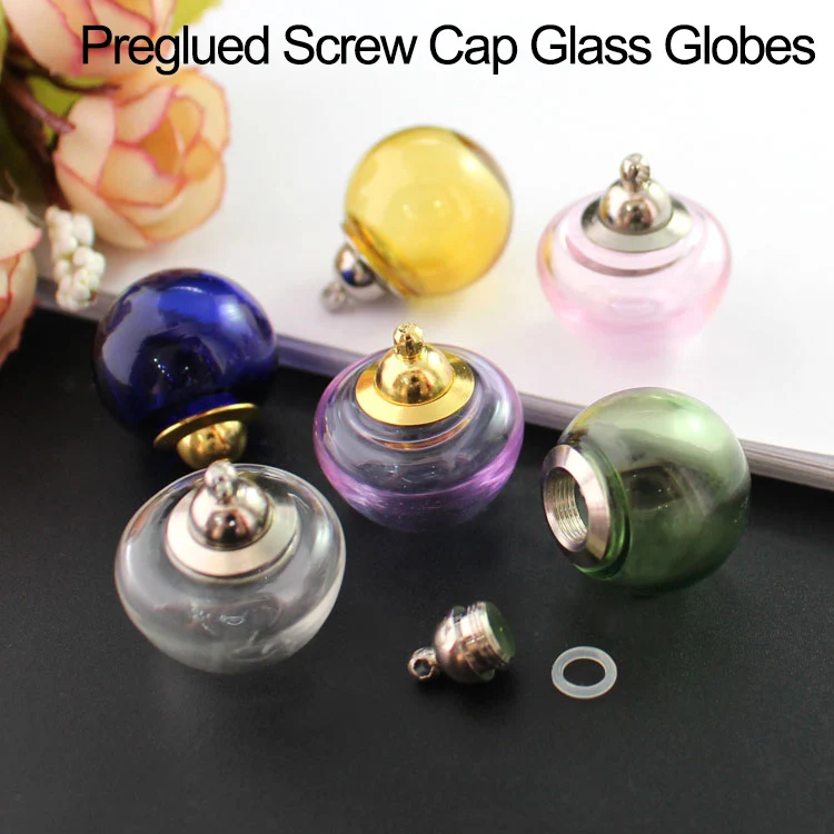 2PCS 20MM Colorful Glass Apple with Metal Screw Cap Mini Vials Pendants Tiny Vial Ring Glass Vial Pendant Diy Jewelry Finding