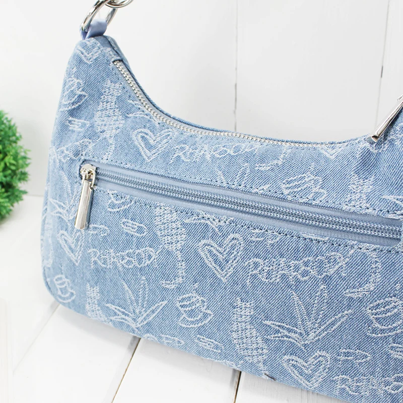 Imagem -06 - Bolsa Flower Princess Rhinestone para Mulheres Jacquard Denim Bolsa Crossbody Acrílico Bolsas Axilas para Ombro Bolsas Pequenos